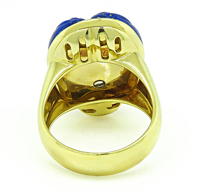 Estate 0.66ct Diamond Lapis Coral Gold Scarab Ring