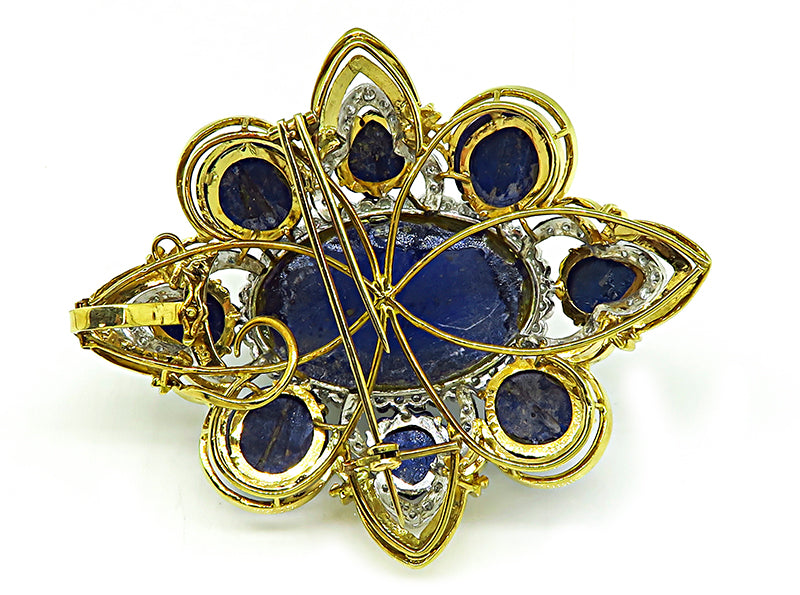 Vintage 2.50ct Diamond Lapis Gold Pin / Pendant