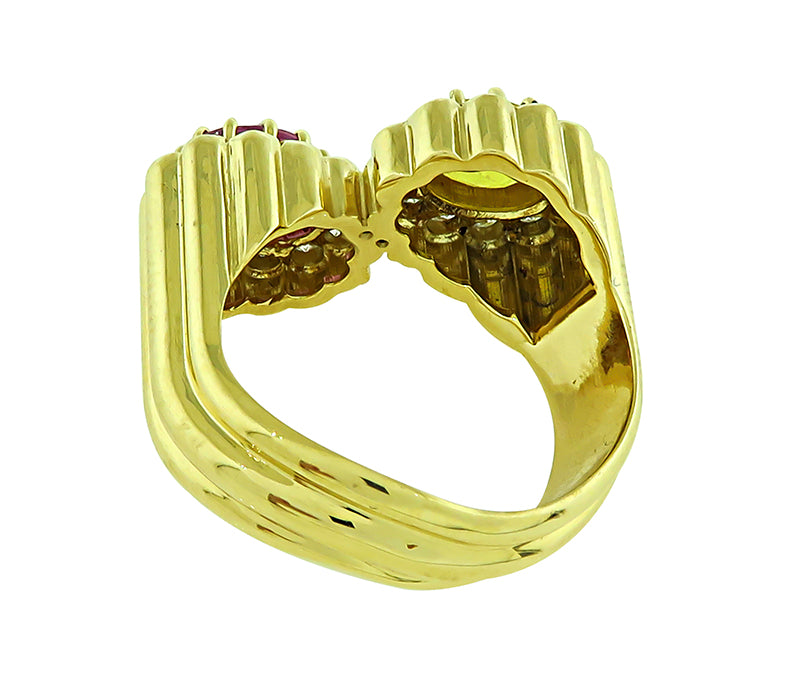 Estate 2.50ct Pink and Yellow Sapphire 0.50ct Diamond Ring