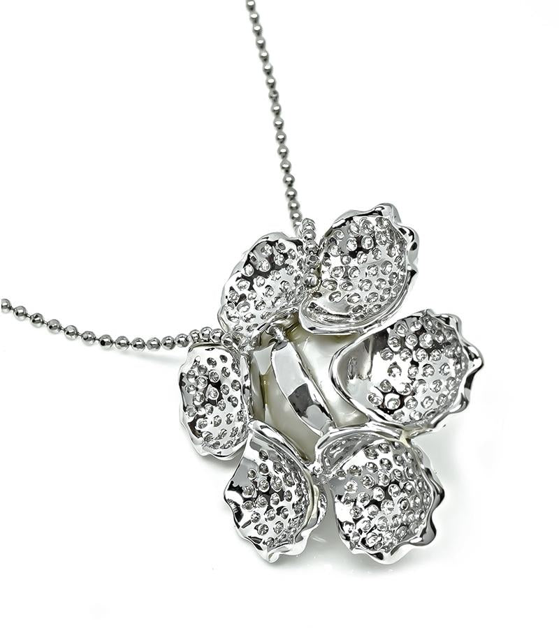Estate 4.00ct Diamond Pearl Flower Pendant Necklace