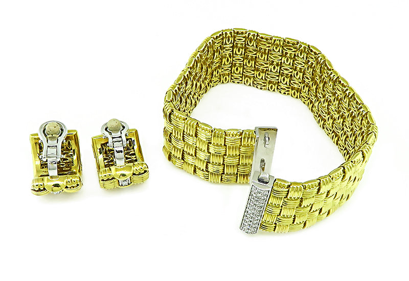 Estate Roberto Coin 1.00ct Diamond Weave Bracelet and Earrings Set