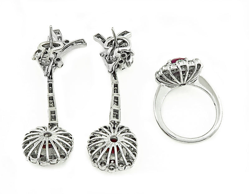 Estate 4.00ct Ruby 3.25ct Diamond Ring and Earrings Set