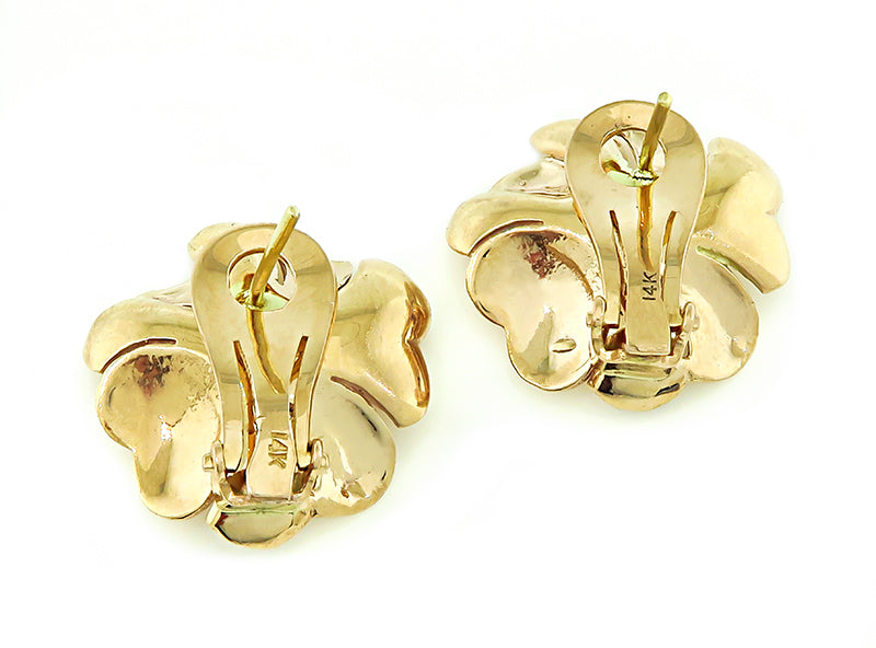 Estate 1.60ct Sapphire Diamond Gold Flower Earrings