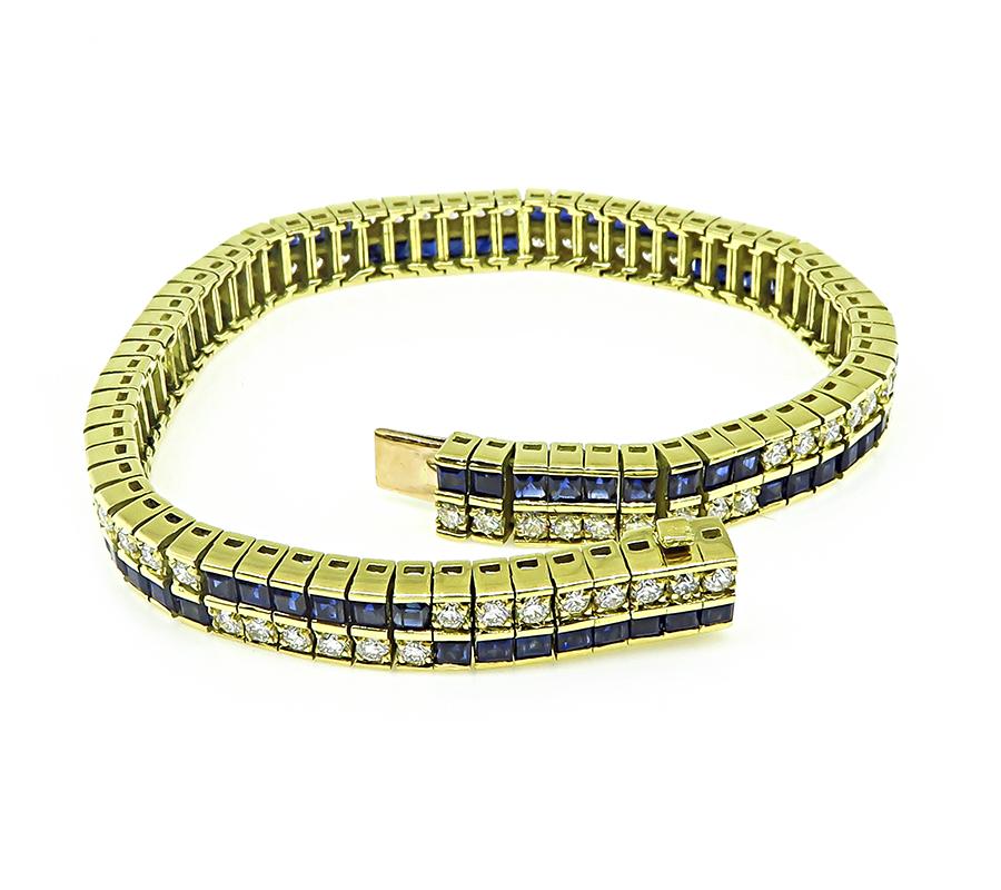 1970s 8.49ct Sapphire 2.66ct Diamond Gold Bracelet