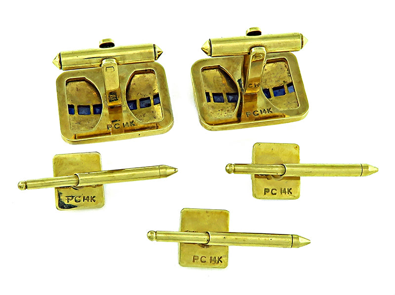 Vintage 1.50ct Sapphire Gold Cufflinks and Stud Set