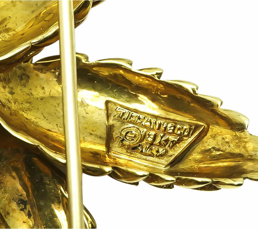 Estate Tiffany & Co Sapphire and Diamond Gold Flower Pin