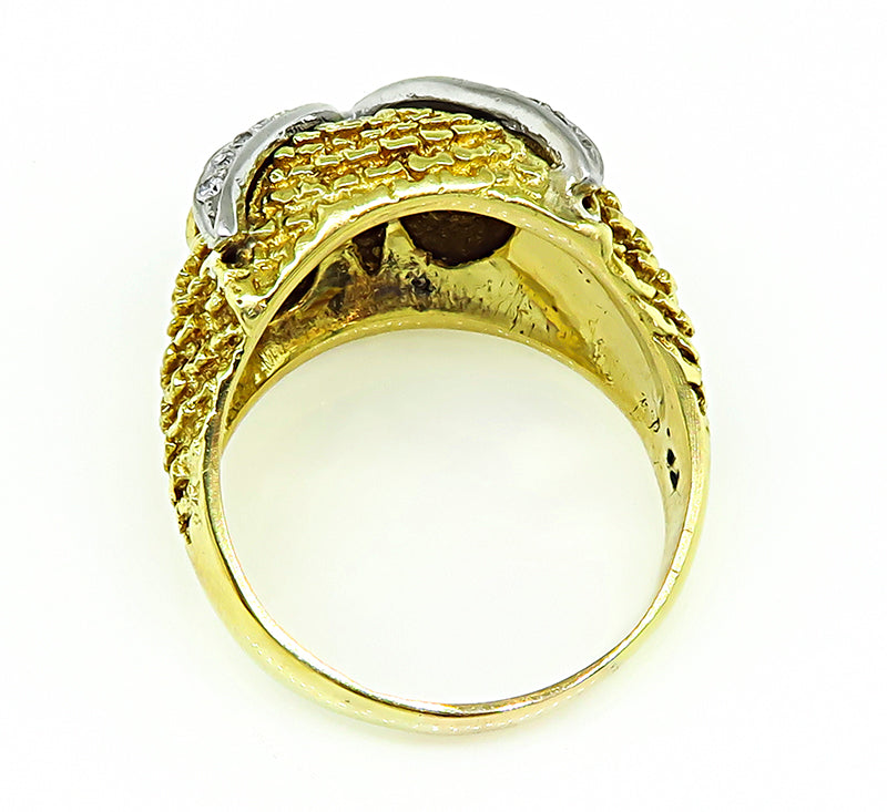 Estate Tiger's Eye Diamond Gold Owl Ring