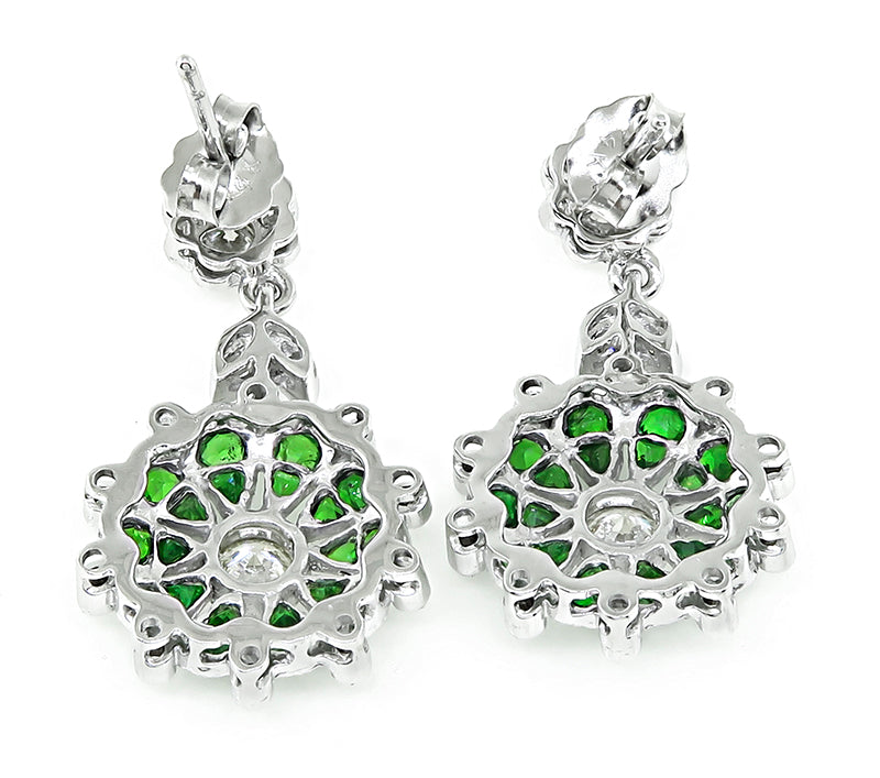 Estate 1.50ct Tsavorite 1.10ct Diamond Dangling Earrings
