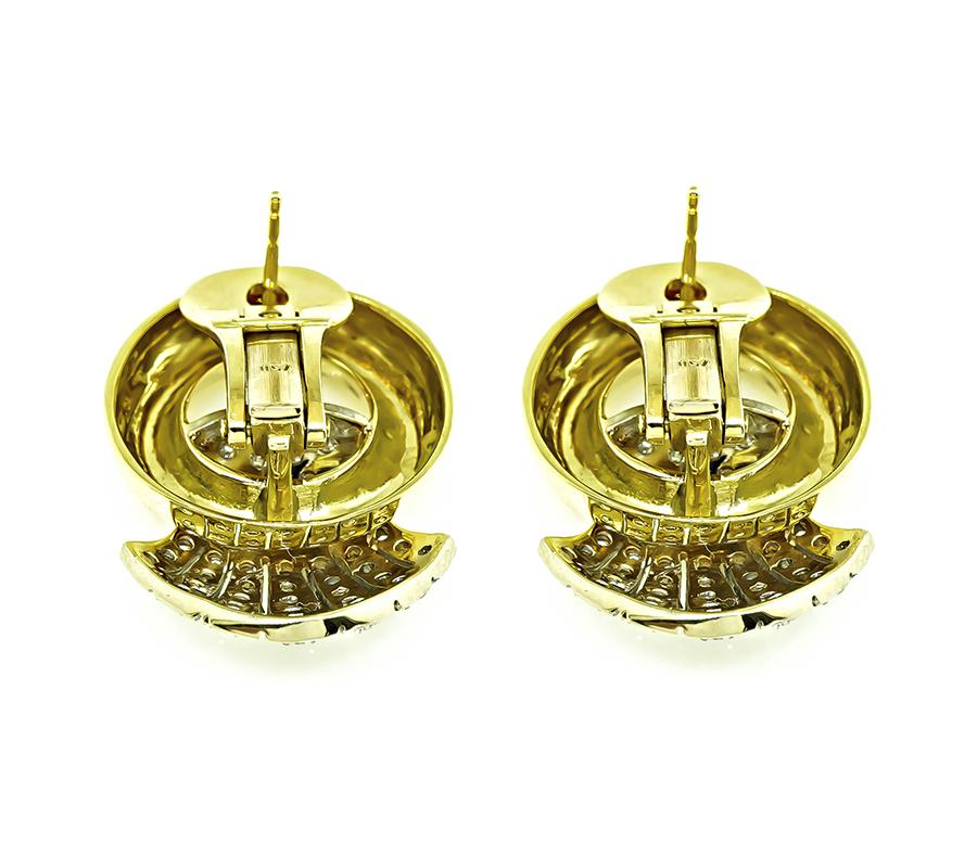 Estate 1.80ct Diamond Two Tone Gold Earrings