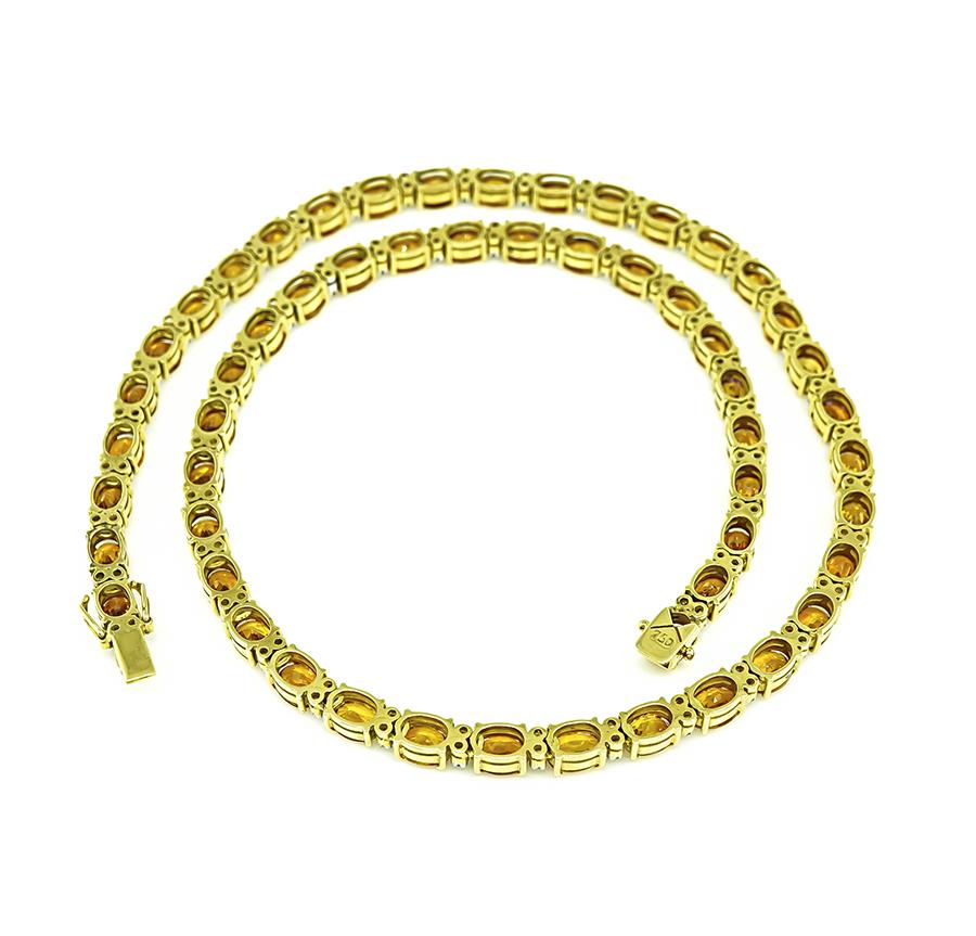 55.00ct Yellow Sapphire 2.00ct Diamond Gold Necklace