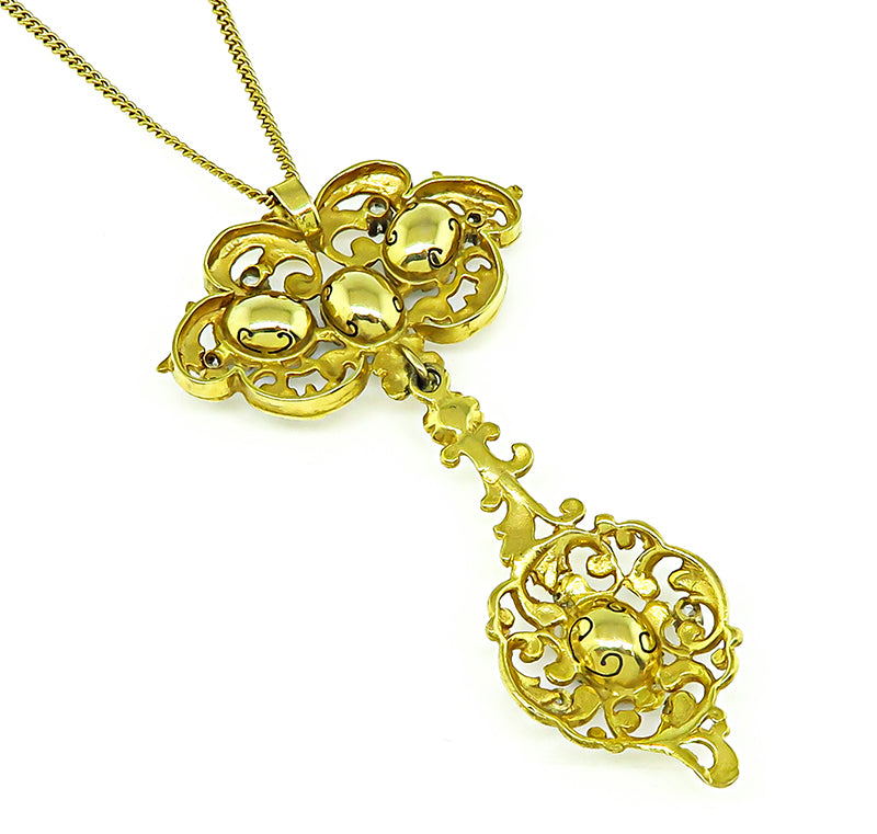 Vintage 6.50ct Sapphire 0.50ct Diamond Gold Pendant Necklace