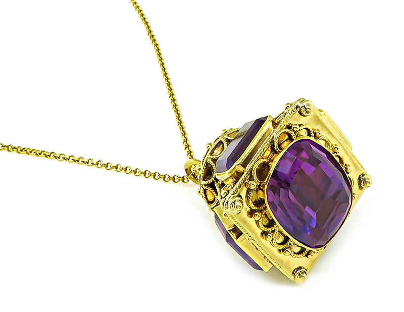 Victorian 35.00ct Amethyst Gold Lantern Pendant Necklace