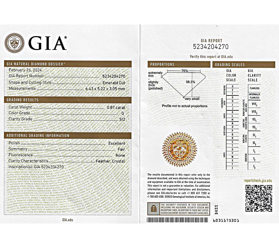 GIA Certified 0.87ct Center Diamond 1.80ct Side Diamond Emerald Ring