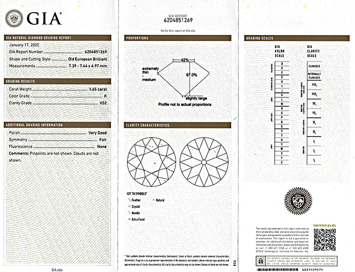 Vintage GIA Certified 1.65ct Diamond Engagement Ring
