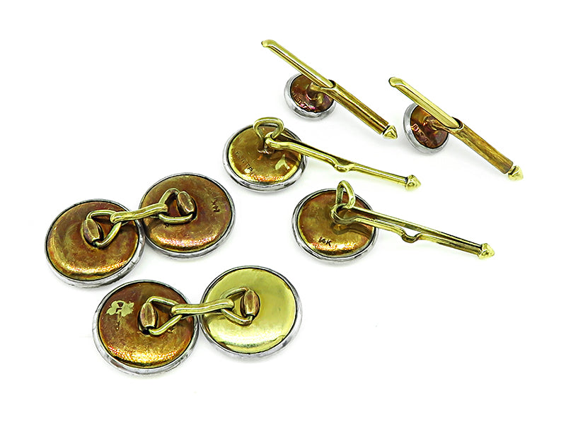 Vintage Mother of Pearl Diamond Yellow Gold and Platinum Tuxedo Set