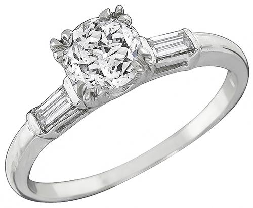 Old Mine Cut Diamond 14k White Gold Engagement Ring