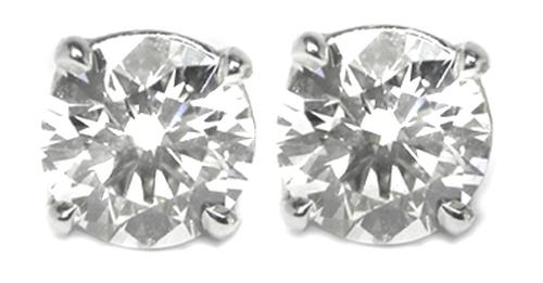Round Cut Diamond 18k White Gold Stud Earrings