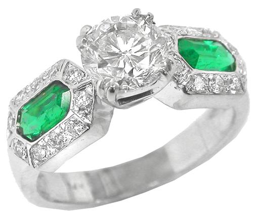 Vintage Diamond Emerald Engagement Ring GIA Certified
