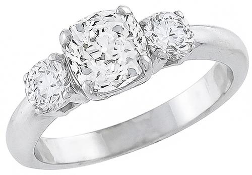 Cushion  and Round Cut Diamond 18k White Gold Anniversary Ring