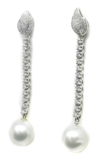 Pearl Round Cut Diamond 14k White Gold Earrings