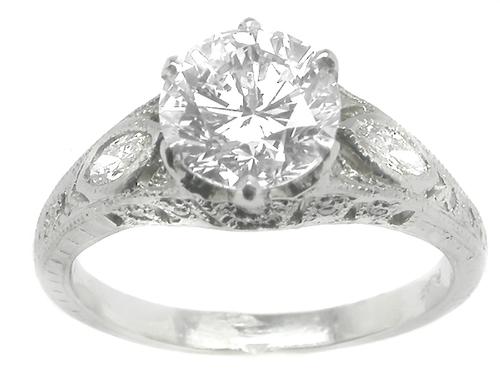 Art Deco Engagement Ring 1.63 carat round brilliant GIA Certified 