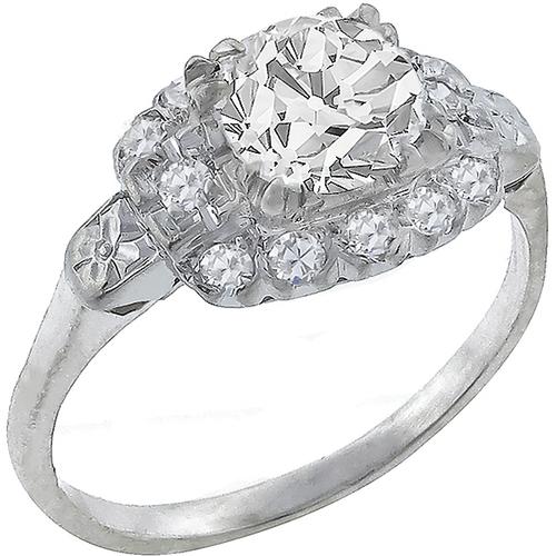Antique 0.93ct Old Mine Cut Diamond Platinum Engagement Ring 