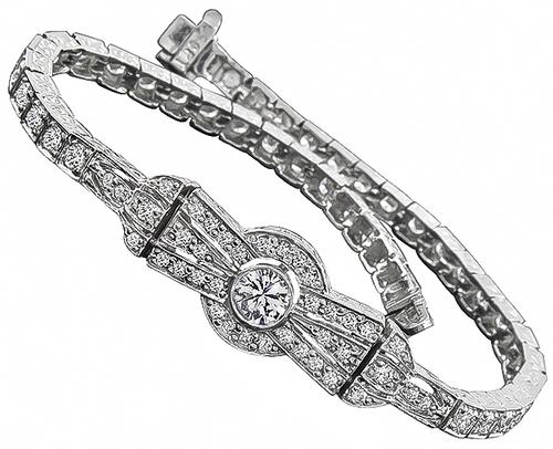 Art Deco Style Round Cut Diamond Platinum Bracelet