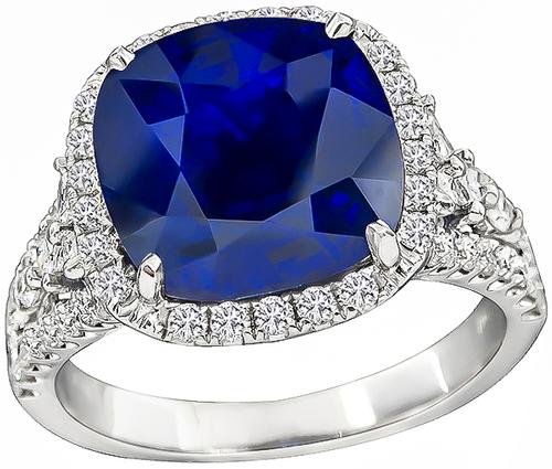 Cushion Cut Ceylon Sapphire Round Marquise and Princess Cut Diamond 18k White Gold Engagement Ring