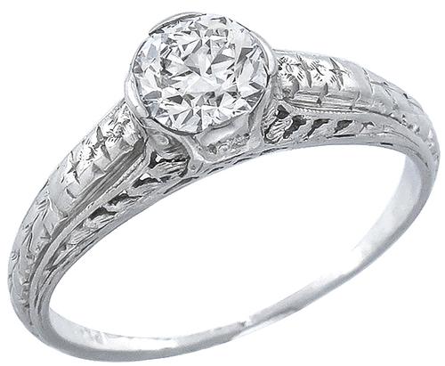 GIA Certified Edwardian 0.55ct Round Brilliant Cut Diamond Platinum Engagement Ring