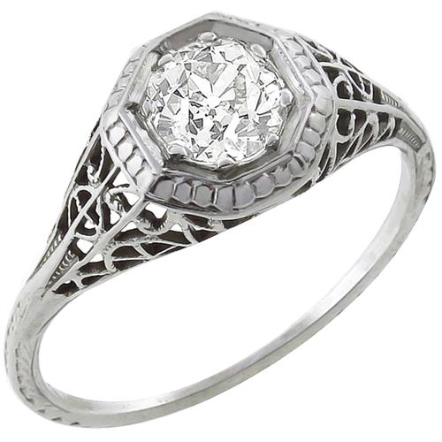Edwardian 0.70ct Old Mine Cut Diamond 14k White Gold Engagement Ring 