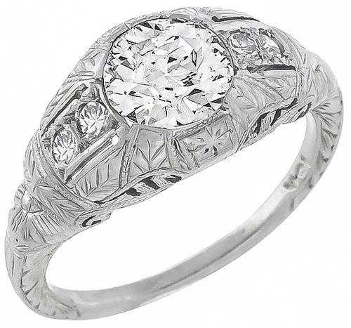 EGL Certified Old European Cut Diamond 18k White Gold Engagement Ring