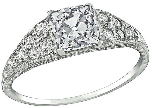 GIA certified J VS2 Square 1.30ct Brilliant Vintage Engagement Ring 