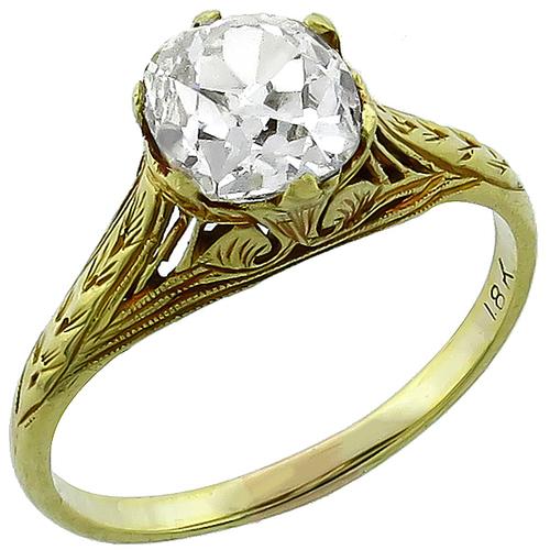 Victorian 1.50ct Old Mine Cut Diamond 18k Yellow Gold Engagement Ring 
