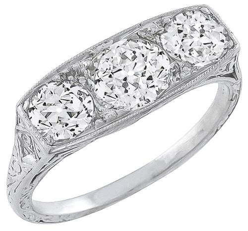 Art Deco Old Mine Cut Diamond Platinum Anniversary Ring