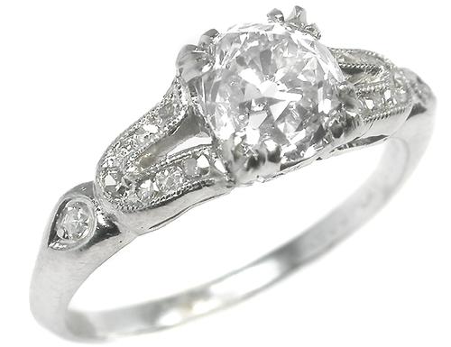 Antigue 1.05ct Old Mine Cut Diamond Platinum Engagement Ring GIA Certified