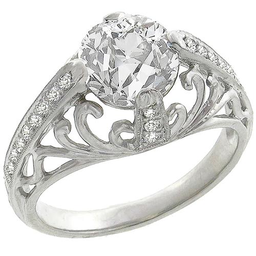 Edwardian EGL  Certified 1.62ct Old EuropeanCut   Diamond Platinum Engagement Ring