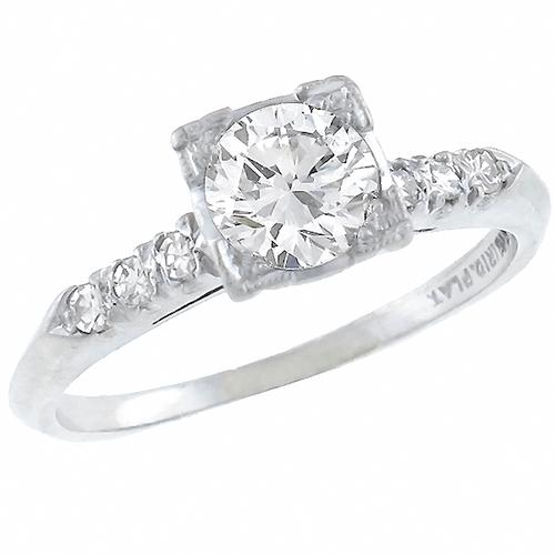 1920s EGL Certified  0.64ct Round Cut Diamond Platinum Engagement Ring