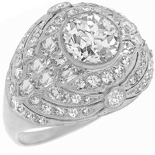 Art Deco 1.25ct Transition Round  Cut Diamond Platinum Engagement Ring