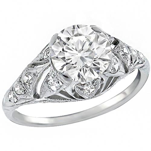Art Deco 1.29ct Old European Cut Diamond Platinum Engagement Ring 