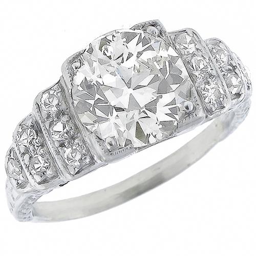 Art Deco 1.54ct  Old Mine Diamond Platinum  Engagement Ring