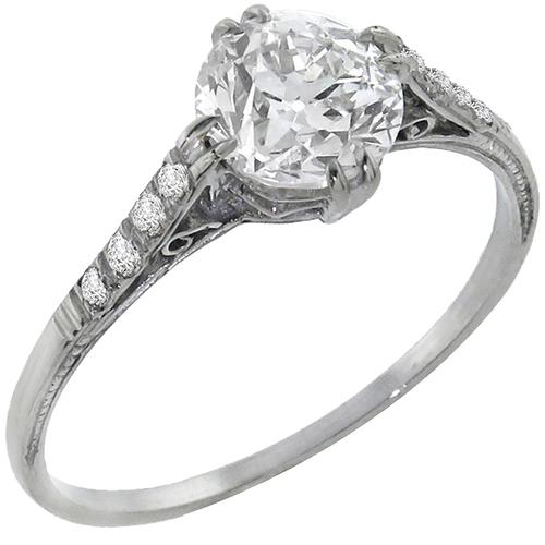Edwardian  GIA Certified 1.01ct  Round Cut Diamond Platinum Engagement Ring
