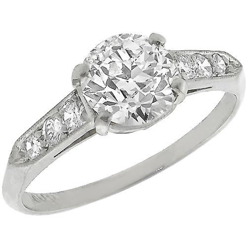 1920s GIA Certfified 1.14ct Round Brilliant Diamond Platinum Engagement Ring