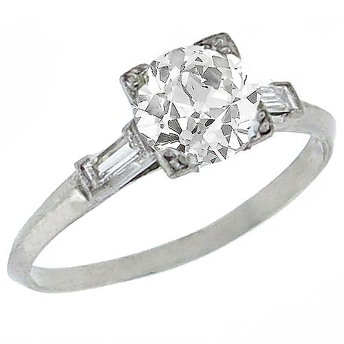 1920s  GIA Certified 1.23ct Old Mine Brilliant Diamond Platinum Engagement Ring 