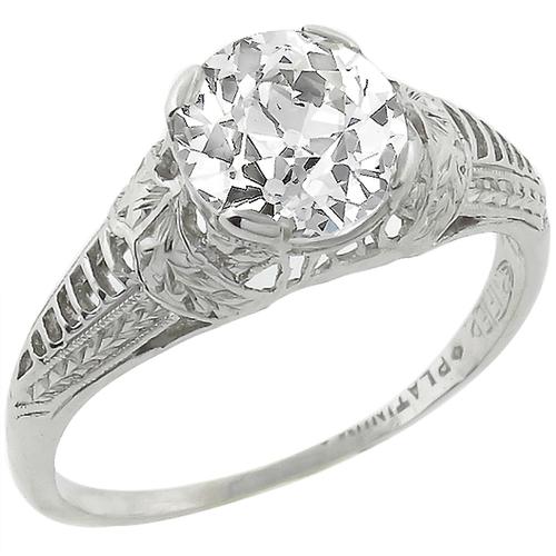 Edwardian   GIA Certified 1.27ct Old European Cut Diamond Platinum Engagement Ring 