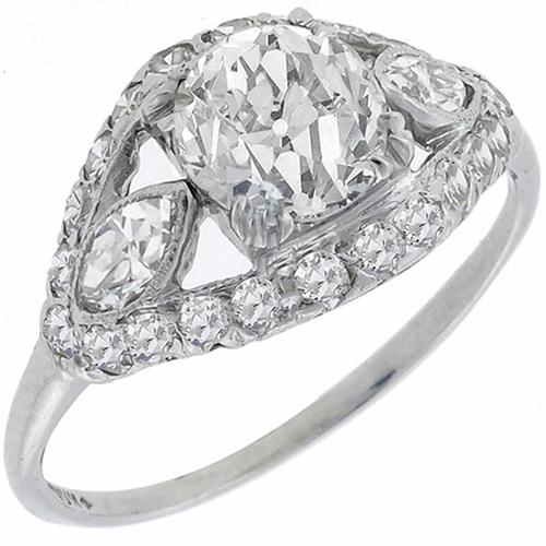 Art Deco  GIA Certified 1.30ct Old Euroepan Brilliant Diamond Platinum Engagement Ring 