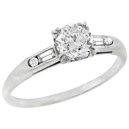 1920s GIA Certified 0.87ct Round Cut Diamond Platinum Engagement Ring 