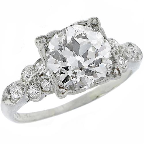 Art Deco GIA Certified 2.45ct Old European Brilliant Diamond Platinum Engagement Ring 