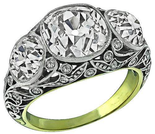 Victorian Cushion Cut Diamond Silver and Gold Ring