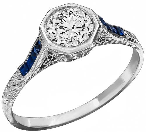 Art Deco GIA  0.68ct Certified Round Brilliant Cut Diamond Platinum Engagement Ring