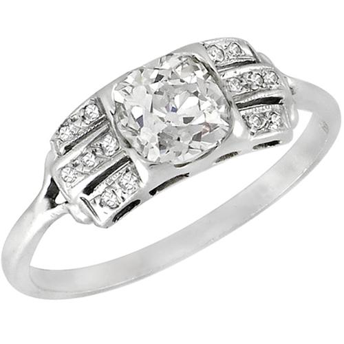 Antique 1.20ct Old Mine Cut Diamond 14k White Gold Engagement Ring 
